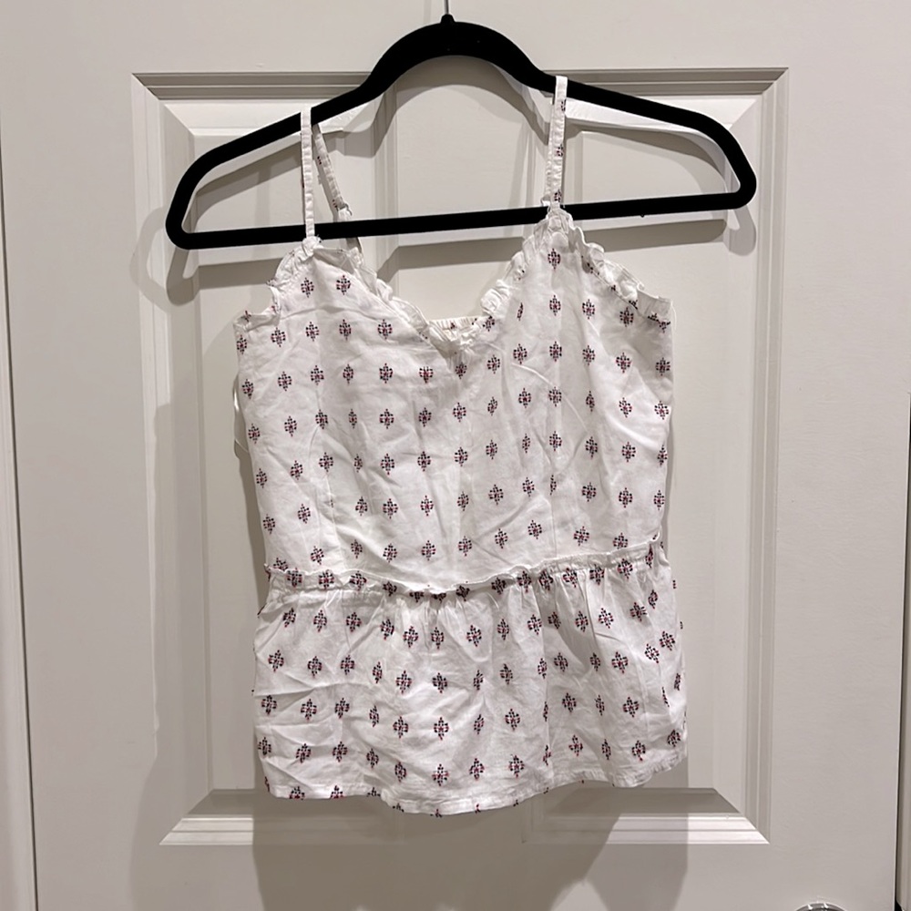 Sim & Sam tank top | Size Small | white with red & Blue pattern
